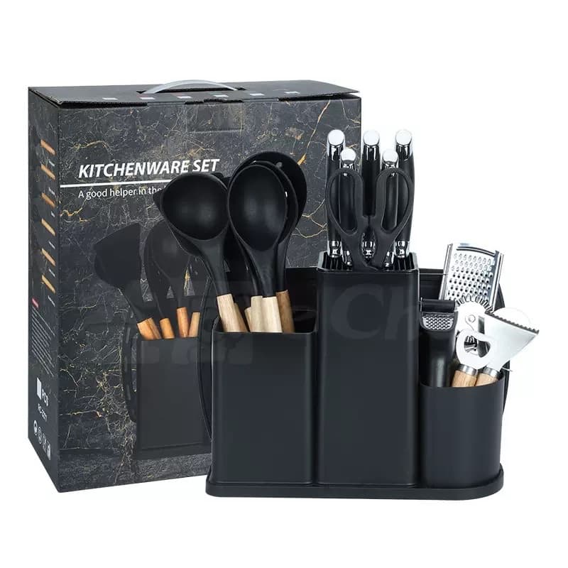 Set de couteaux et ustensiles de cuisine 20 pièces, très tendance, comprenant couteau, planche à découper et petits accessoires de cuisine en silicone